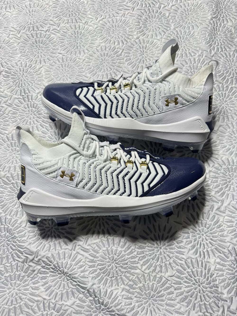 Under Armour Harper 9 Pro TPU Size 15 White Metallic Gold 3027444-102 Baseball